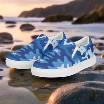 Women’s Slip-On Custom Canvas Shoes Blue Camo