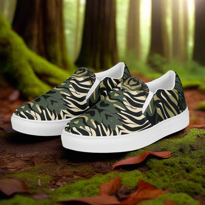 Women’s Slip-on Canvas Shoes Zebra Leaf Print
