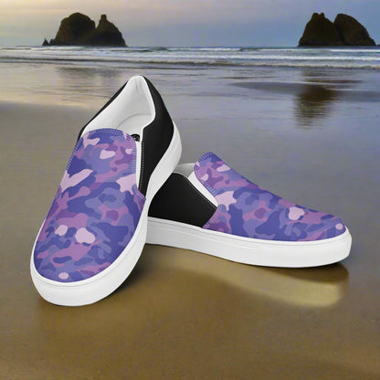 Women’s Purple Camo Slip-On Canvas Sneakers Two-Tone