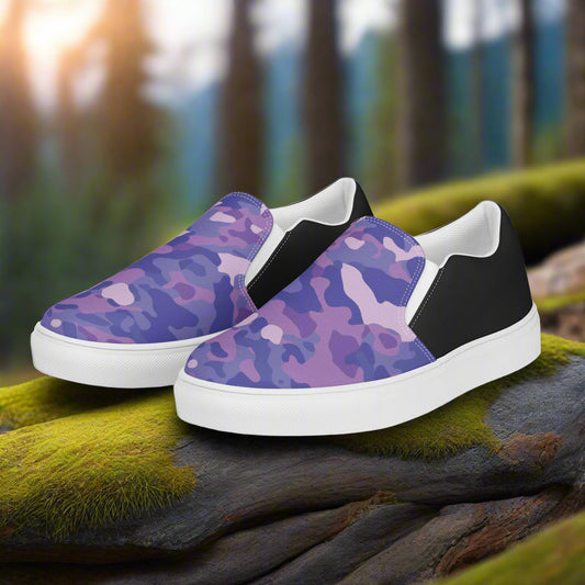 Women’s Purple Camo Slip-On Canvas Sneakers Two-Tone