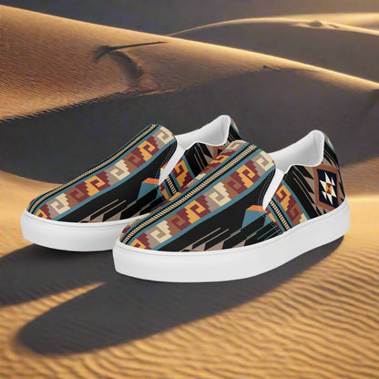 Southwest Print Women's Slip-On Canvas Shoes Native American Geometric Pattern Shonto
