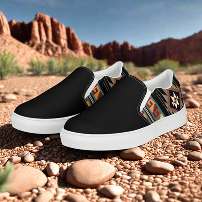 Southwest Print Women’s Custom Slip On Canvas Shoes Native American Geometric Pattern Two Tone