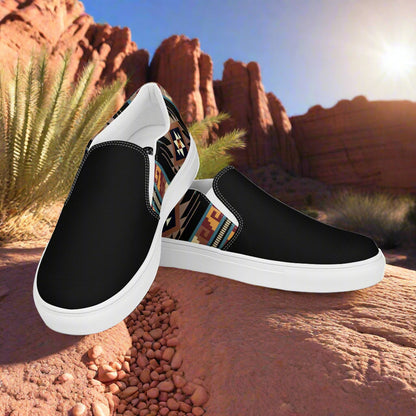 Southwest Print Women’s Custom Slip On Canvas Shoes Native American Geometric Pattern Two Tone