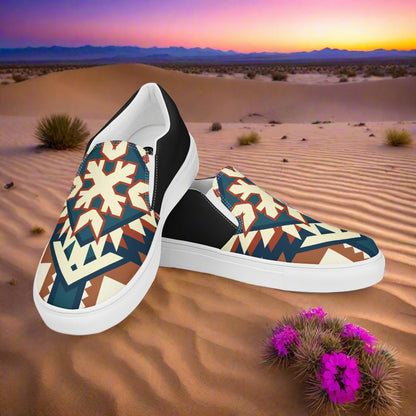 Southwest Print Women’s Slip-on Canvas Shoes Native American Geometric Pattern Two Tone