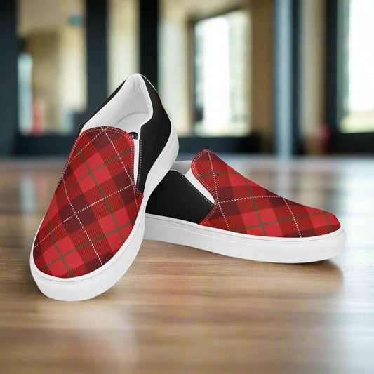 Women’s Red Plaid Slip-On Canvas Sneakers Two Tone