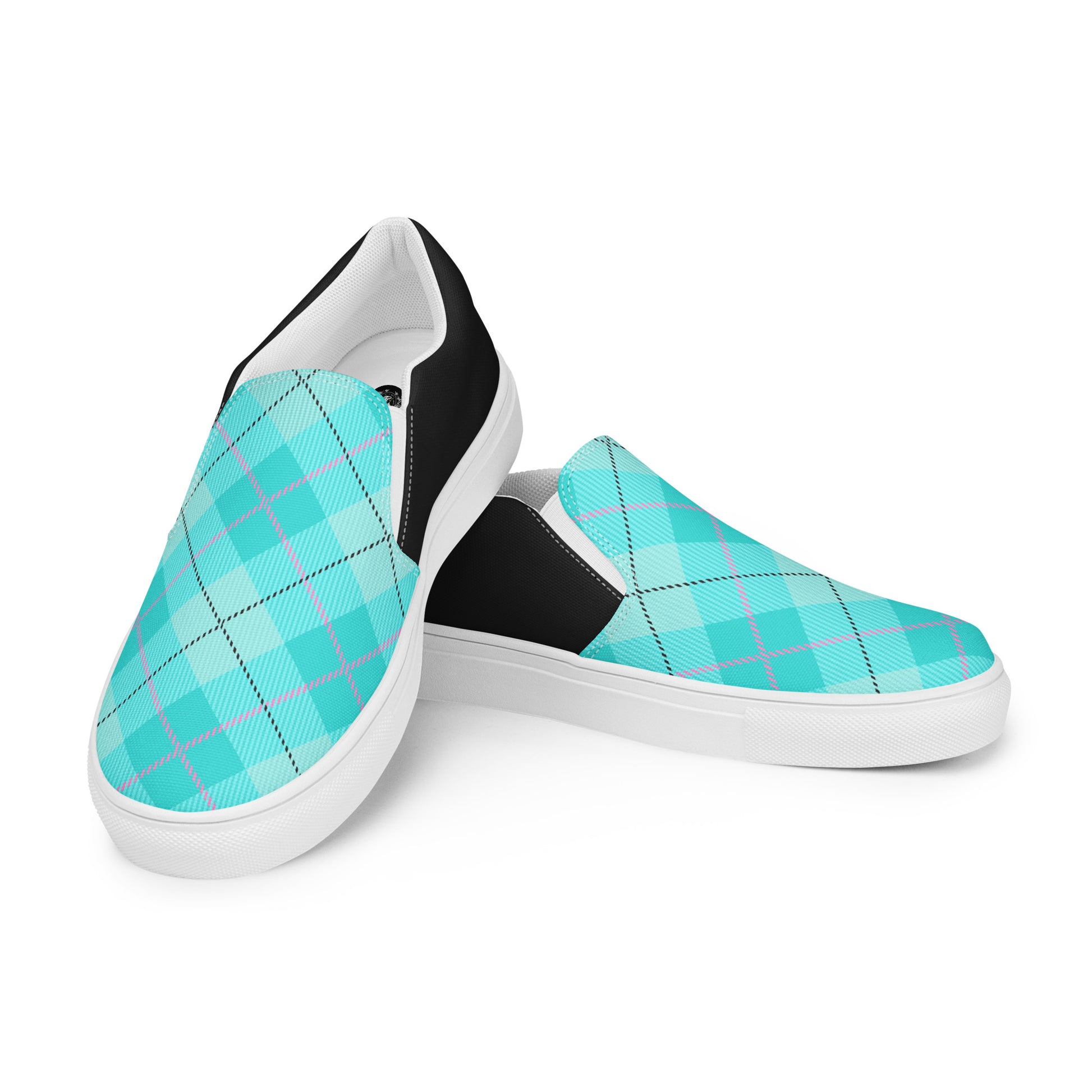 GeoMetro | Women’s Slip-On Canvas Shoes | Plaid Green Light Halftone - WildSage Market