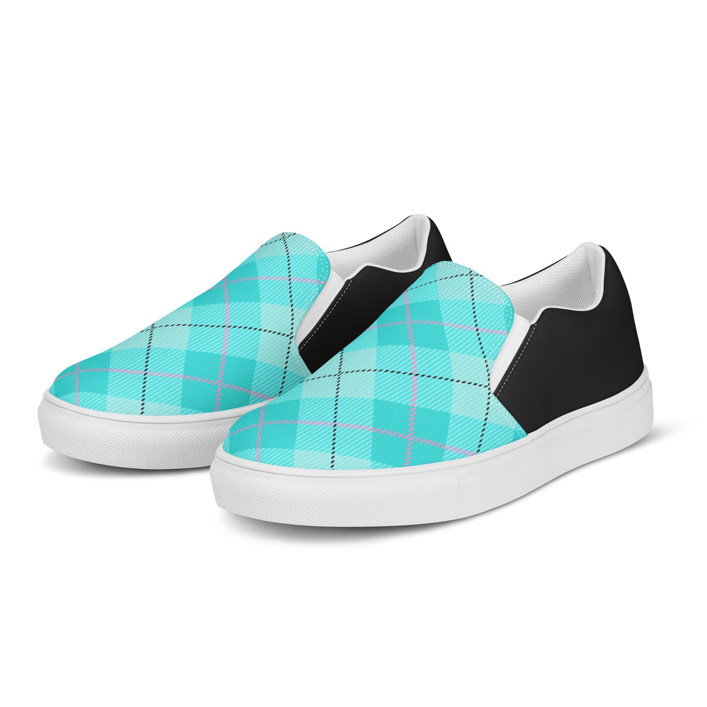 GeoMetro | Women’s Slip-On Canvas Shoes | Plaid Green Light Halftone - WildSage Market