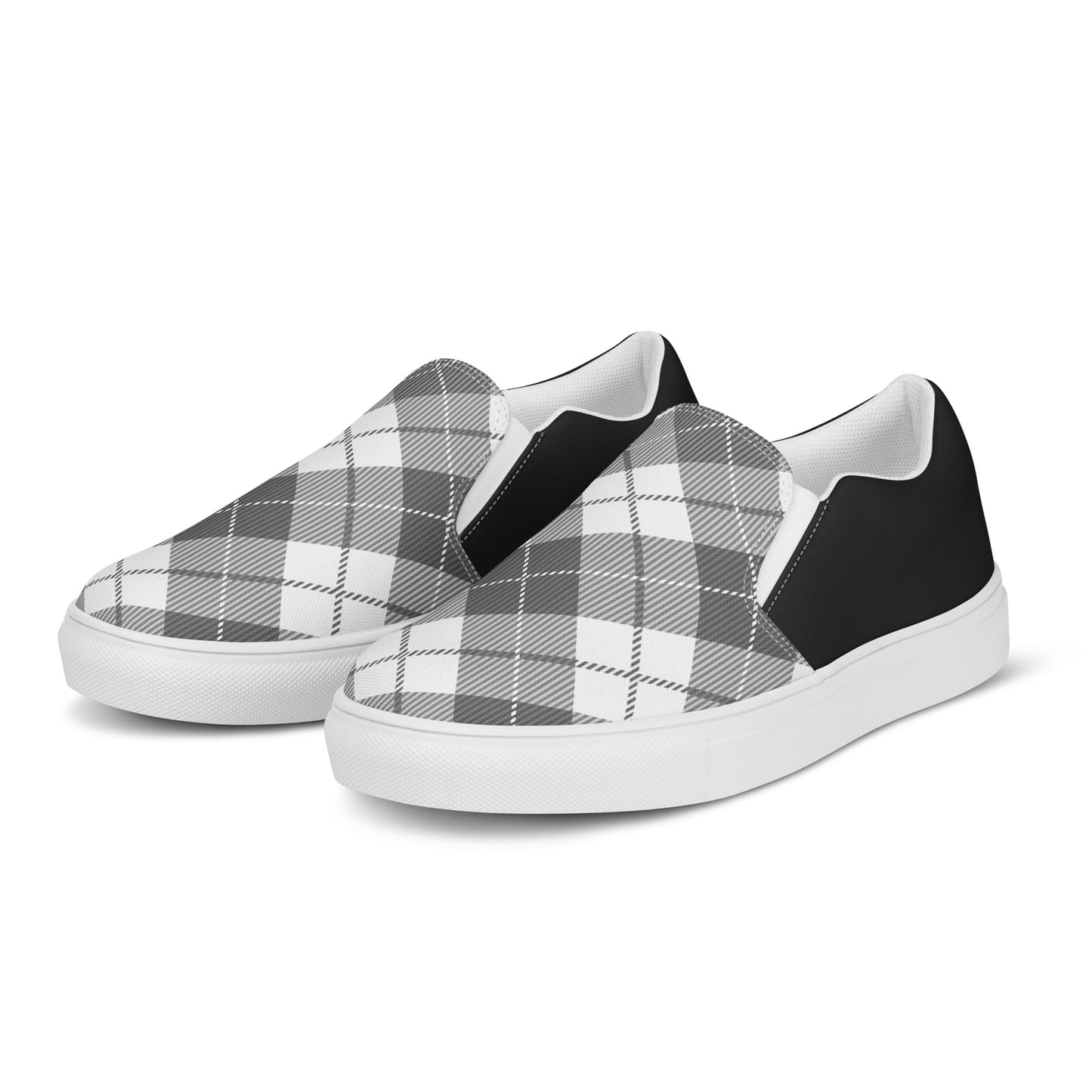 GeoMetro | Women’s Slip-On Canvas Shoes | Plaid Black Halftone - WildSage Market