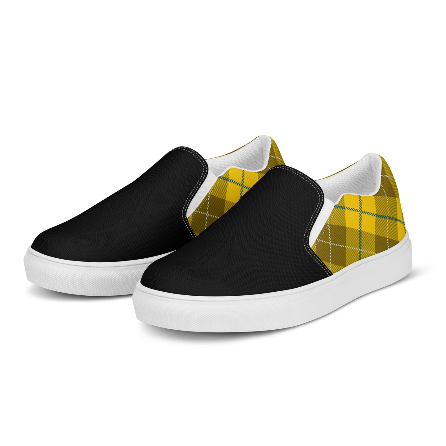 GeoMetro | Women’s Slip-On Canvas Shoes | Plaid Yellow 2Tone - WildSage Market