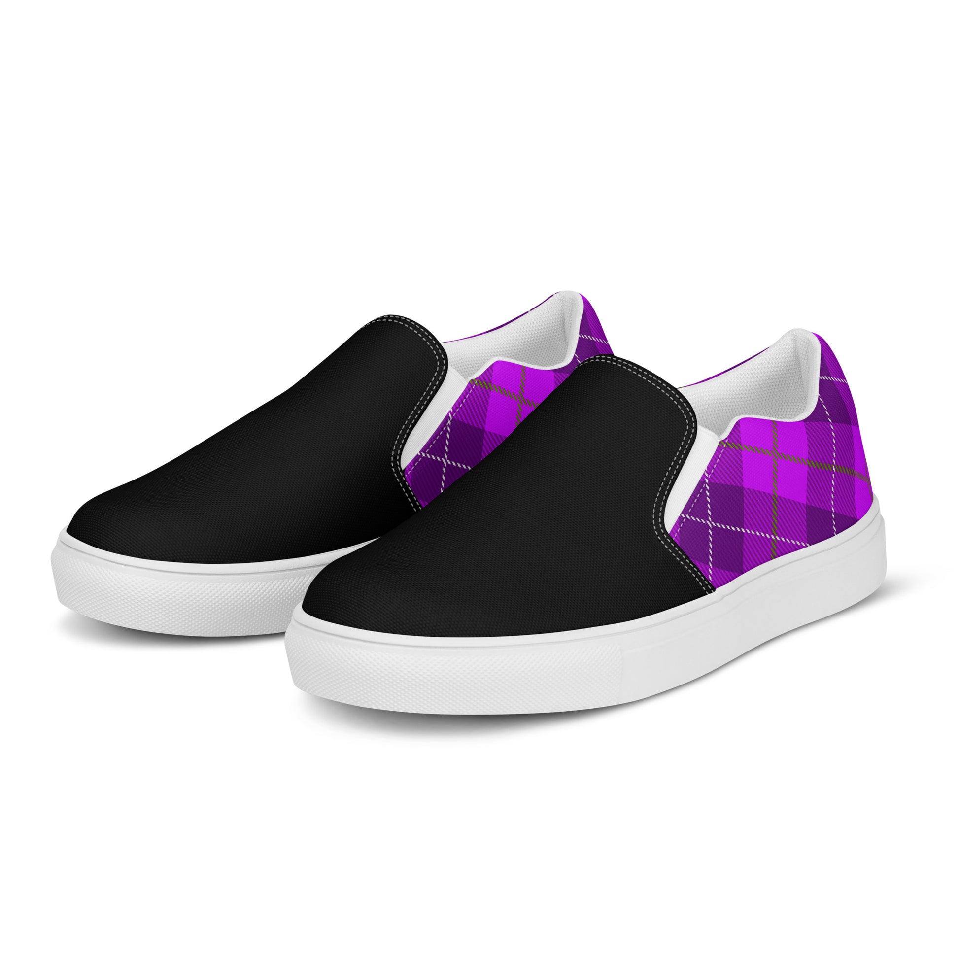 GeoMetro | Women’s Slip-On Canvas Shoes | Plaid Purple 2Tone - WildSage Market