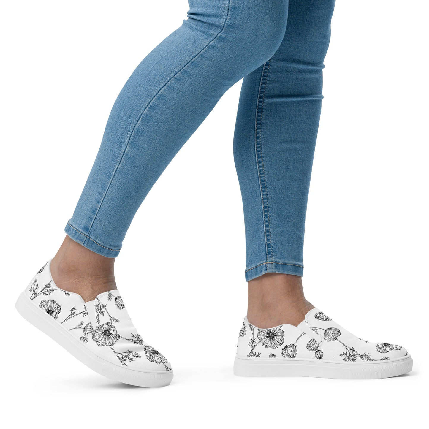 Eden Garden | Women’s Slip-on Canvas Shoes | White Poppy