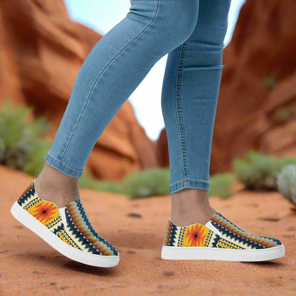 Women’s Southwest Print, Slip-on Canvas Shoes, Native American, Geometric Pattern, Nakai