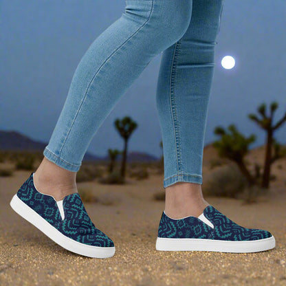 Women’s Southwest Print, Custom Slip-on Canvas Shoes, Geometric Pattern, BlueRock