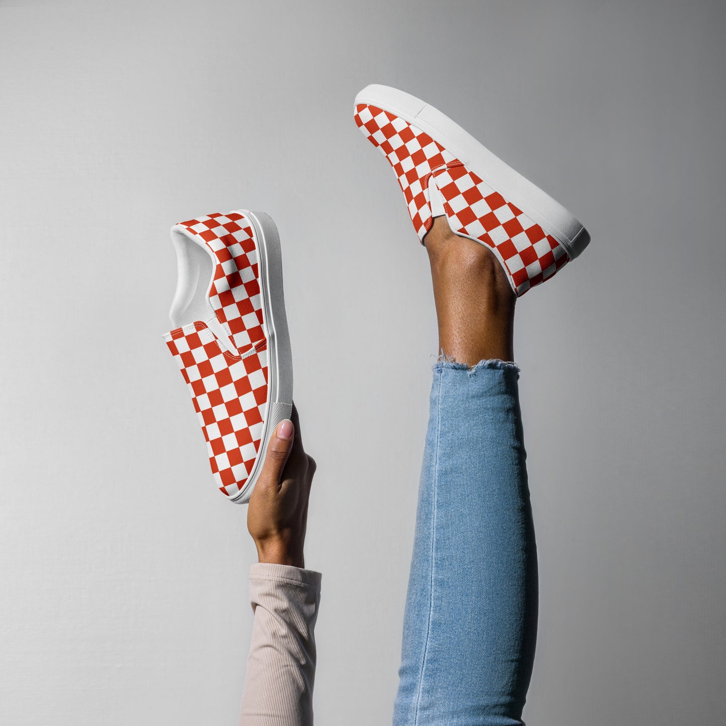 GeoMetro | Women’s Slip-on Canvas Shoes | Red Chex