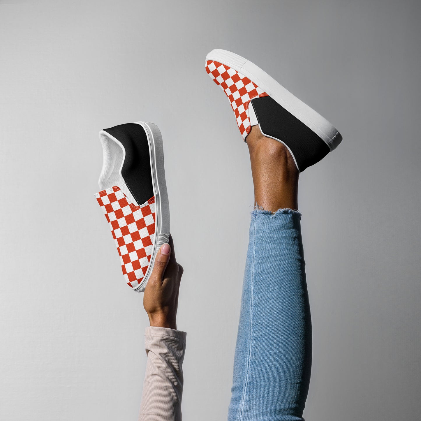 GeoMetro | Women’s Slip-on Canvas Shoes | Red Chex Halftone