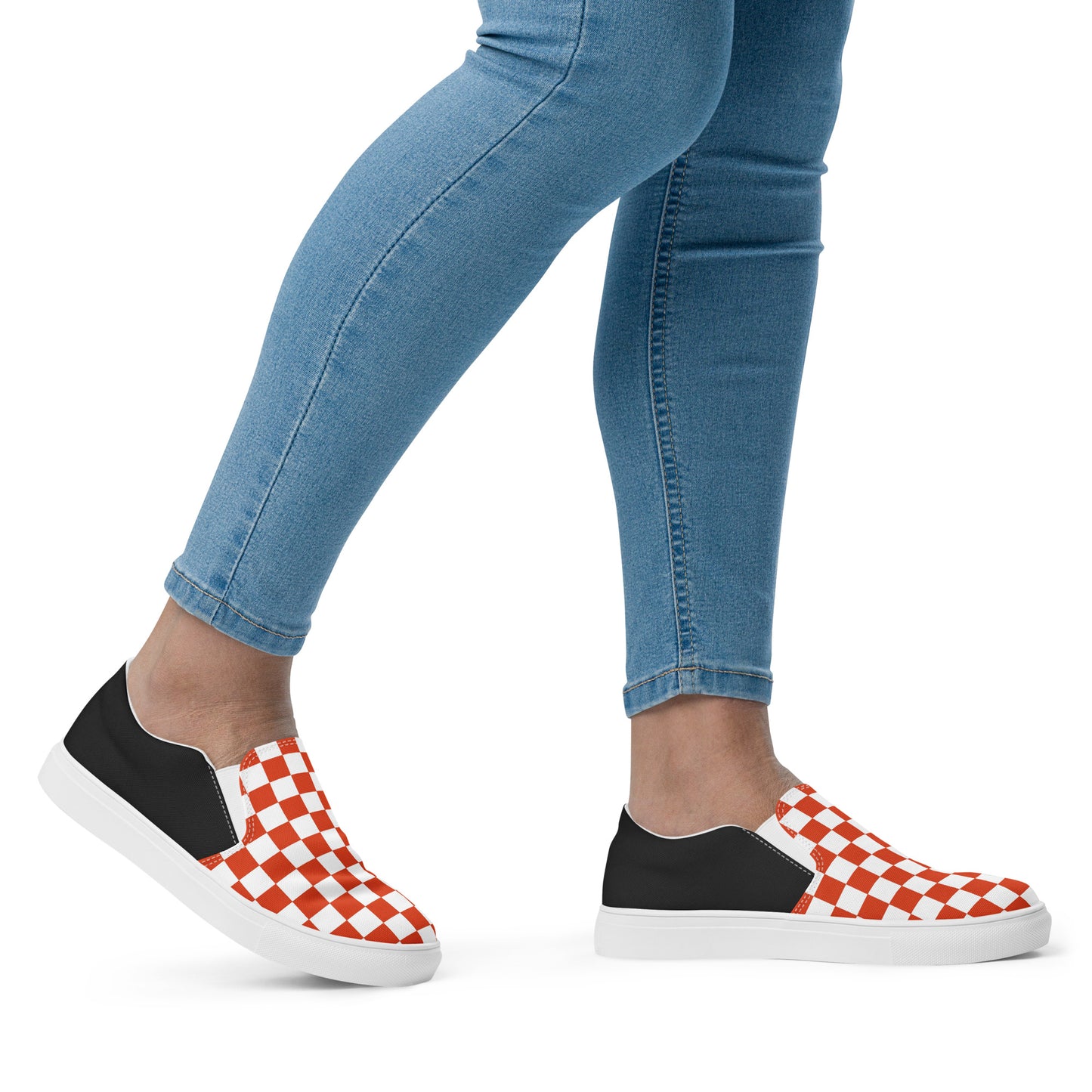 GeoMetro | Women’s Slip-on Canvas Shoes | Red Chex Halftone