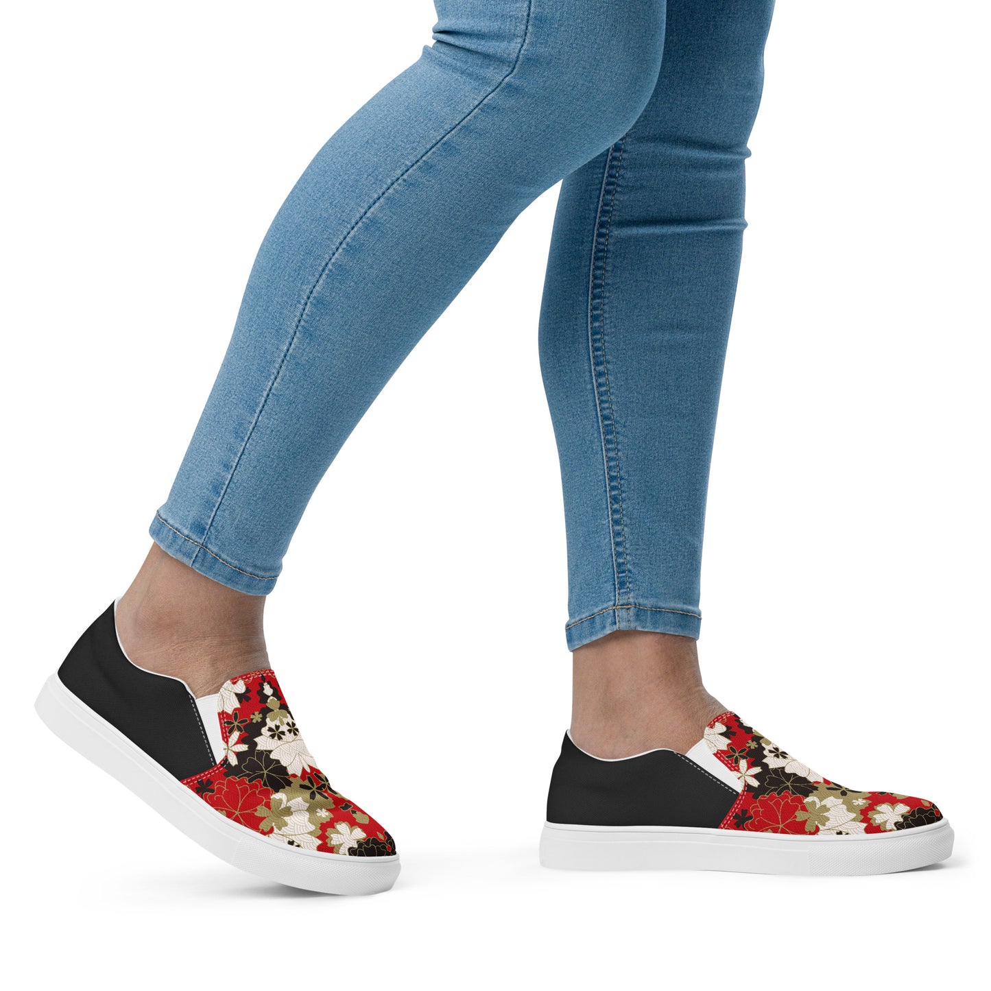 Silk Road | Women’s Slip-on Canvas Shoes | Black Lotus Halftone