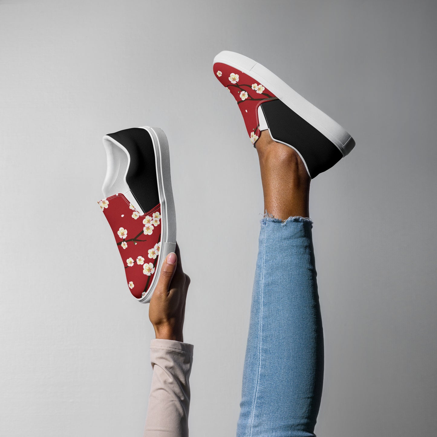 Silk Road | Women’s Slip-on Canvas Shoes | Red Blossom Halftone