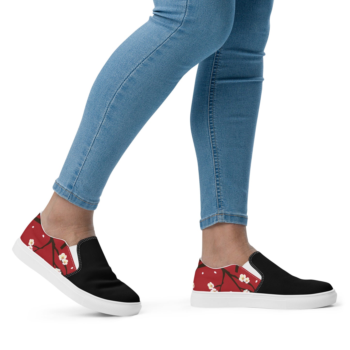 Silk Road | Women’s Slip-on Canvas Shoes | Red Blossom 2Tone