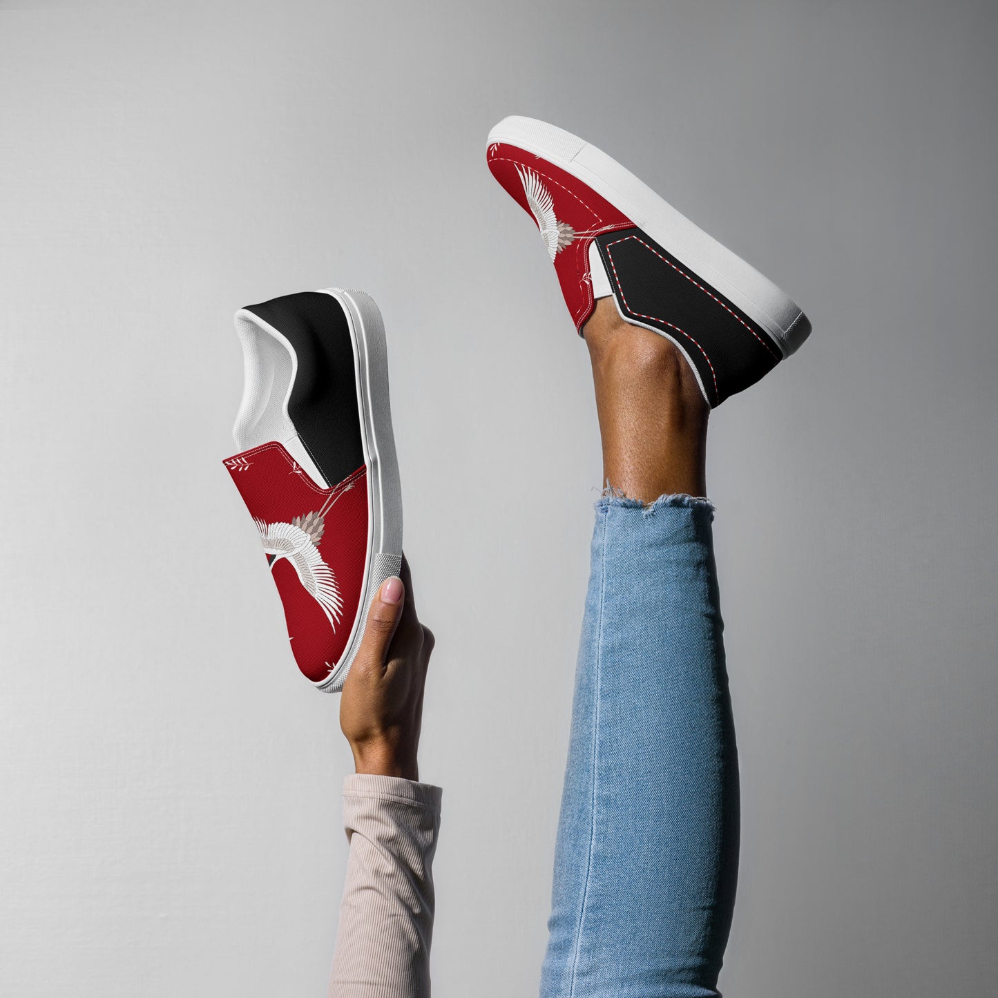 Silk Road | Women’s Slip-on Canvas Shoes | Red Crane Halftone