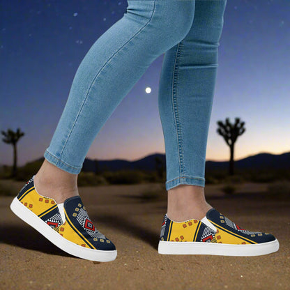 Women’s Southwest Print, Slip-on Canvas Shoes, Native American, Geometric Pattern, Kaibito