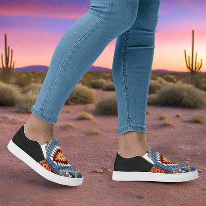 Women’s Southwest Print, Slip-on Canvas Shoes, Native American, Geometric Pattern, Veyo Halftone