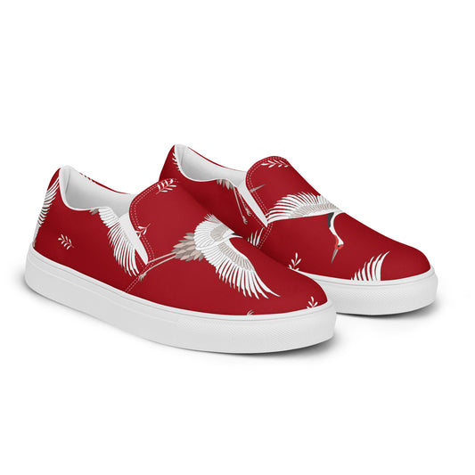 Silk Road | Women’s Slip-on Canvas Shoes | Red Crane