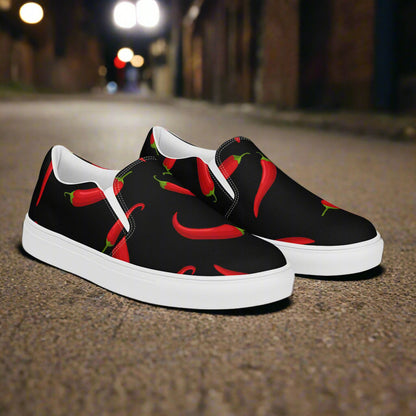 Women’s Floral Print, Slip-on Canvas Shoes, Hot Chili
