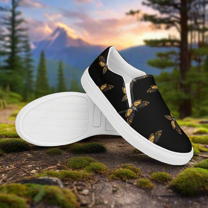 Women’s Slip-on Footwear, Canvas Shoes, Sneakers, Animal Print, Insects, Black Moth