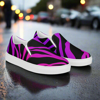 Women’s Custom Slip-on Canvas Shoes, Animal Print, Purple Zebra Pattern