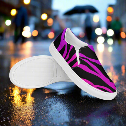 Women’s Custom Slip-on Canvas Shoes, Animal Print, Purple Zebra Pattern