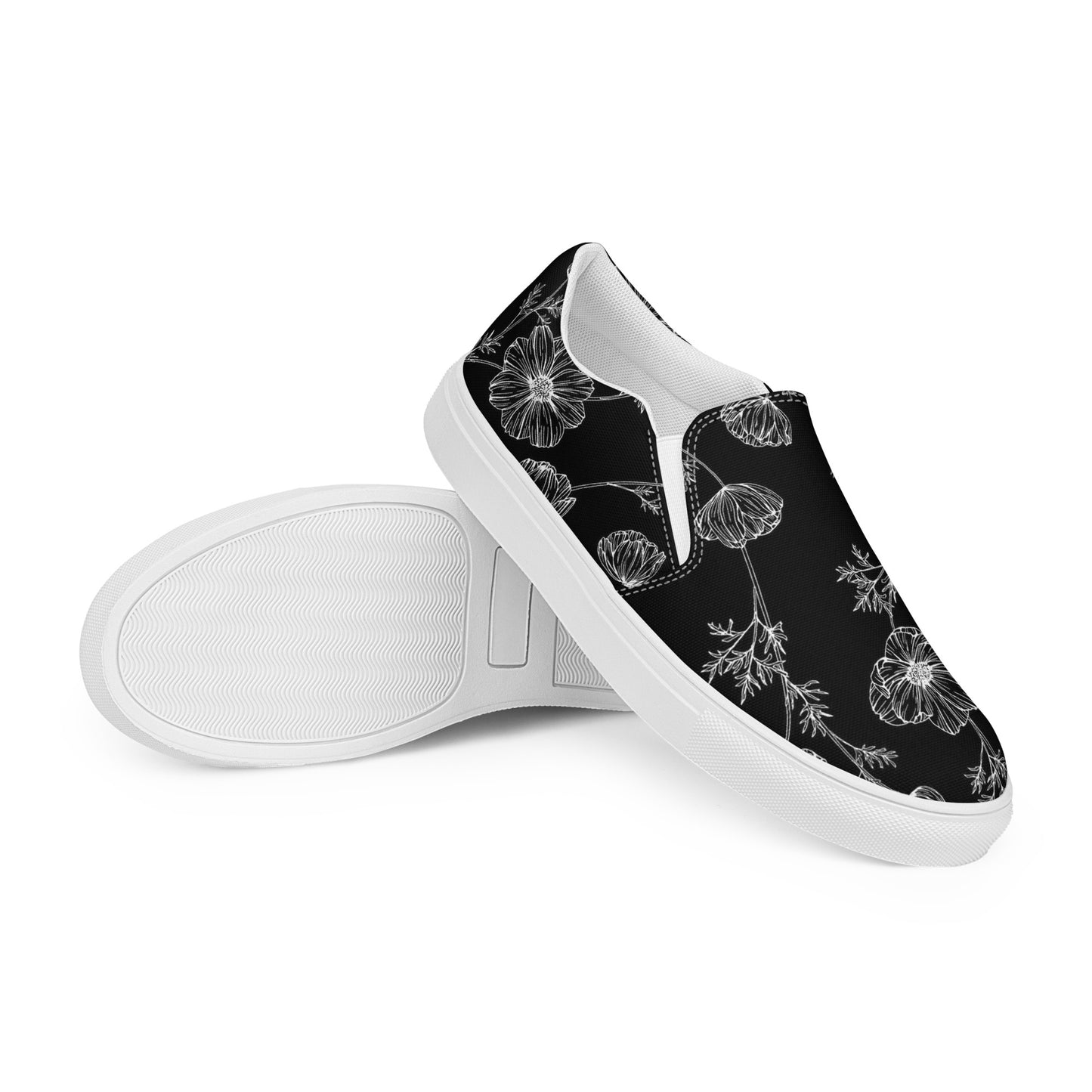 Eden Garden | Women’s Slip-on Canvas Shoes | Black Poppy