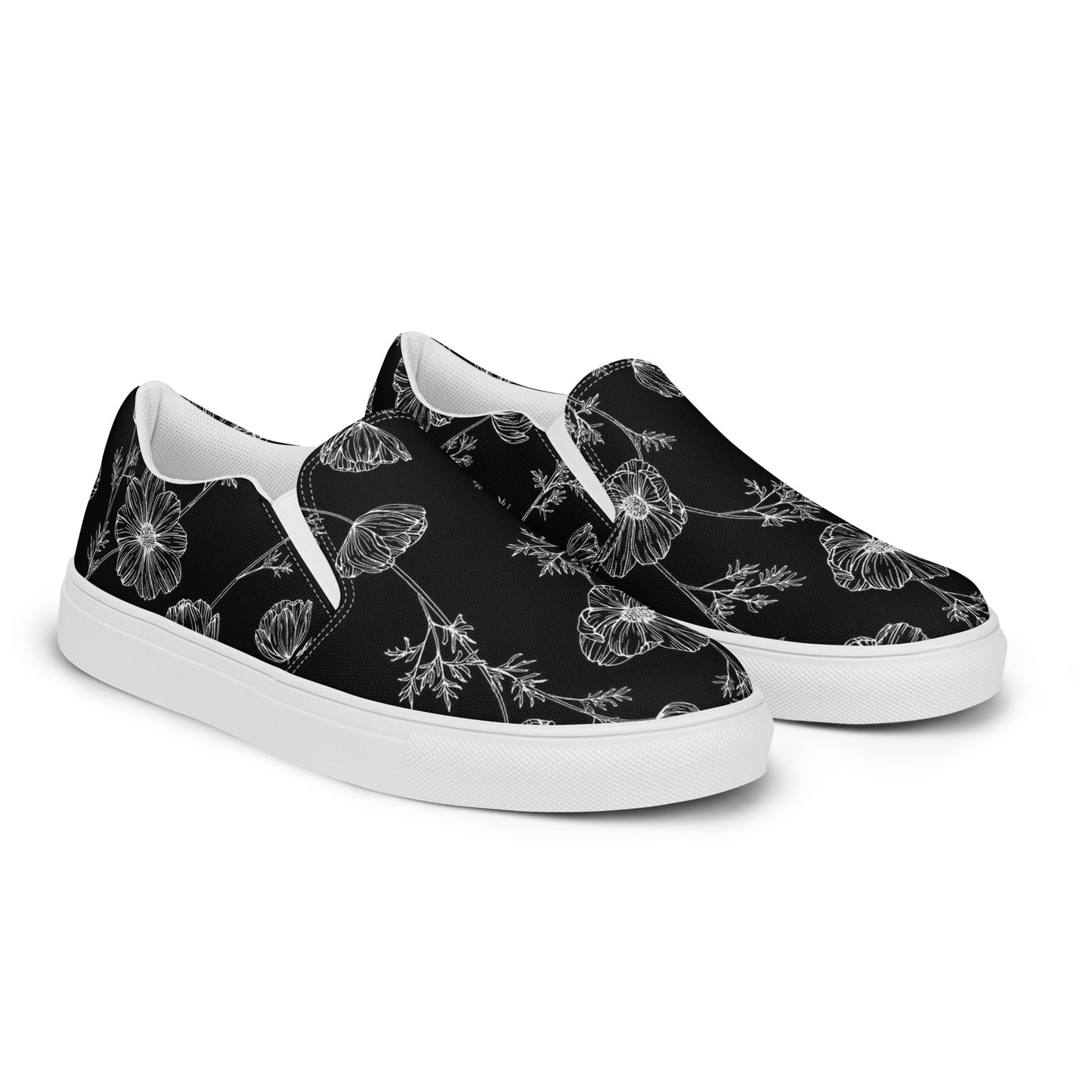 Eden Garden | Women’s Slip-on Canvas Shoes | Black Poppy