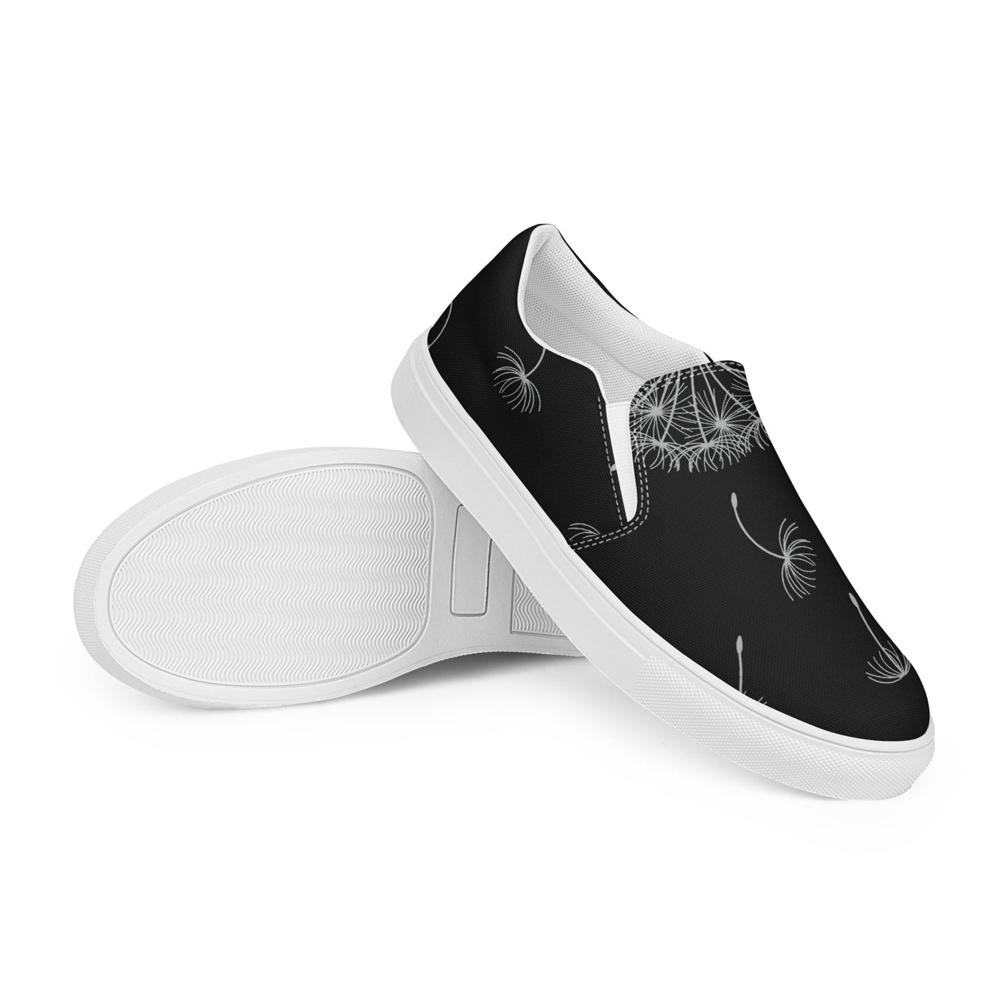 Eden Garden | Women’s Slip-on Canvas Shoes | Black Dandelion