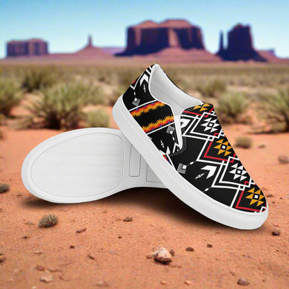 Women’s Southwest Print, Custom Slip-on Canvas Shoes, Native American Geometric Pattern, Condios