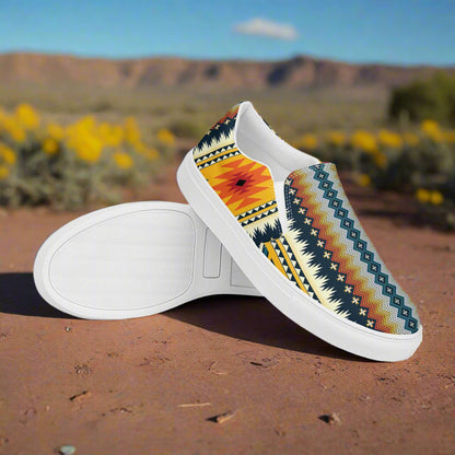 Women’s Southwest Print, Slip-on Canvas Shoes, Native American, Geometric Pattern, Nakai