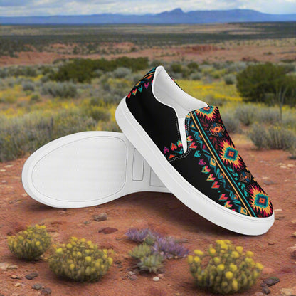Women’s Southwest Print, Slip-on Canvas Shoes, Native American, Geometric Pattern, Ixtlan