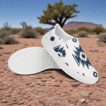 Women’s Southwest Print, Custom Slip-on Canvas Shoes, Native American Geometric Pattern, Genao