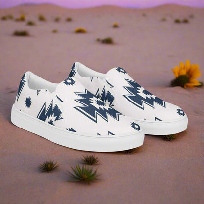 Women’s Southwest Print, Custom Slip-on Canvas Shoes, Native American Geometric Pattern, Genao