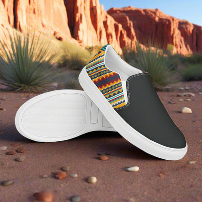 Women’s Southwest Print, Slip-on Canvas Shoes, Native American, Geometric Pattern, Nakona Two-Tone