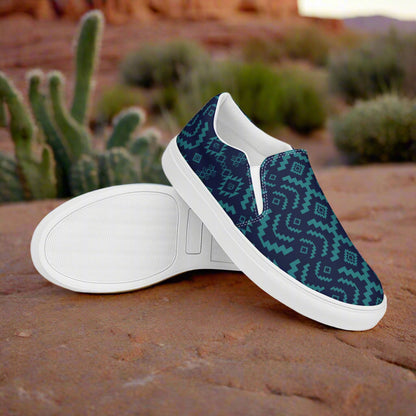 Women’s Southwest Print, Custom Slip-on Canvas Shoes, Geometric Pattern, BlueRock