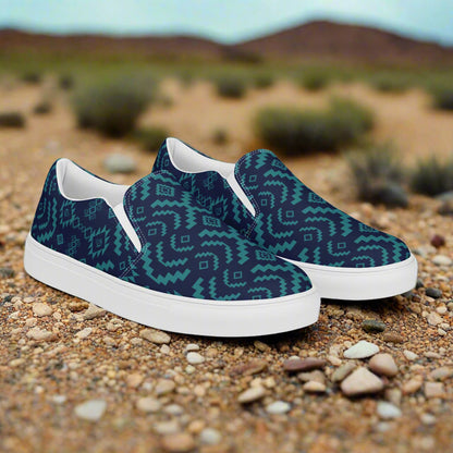 Women’s Southwest Print, Custom Slip-on Canvas Shoes, Geometric Pattern, BlueRock