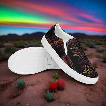 Women’s Southwest Print, Slip-on Canvas Shoes, Native American, Geometric Pattern, Iktomi
