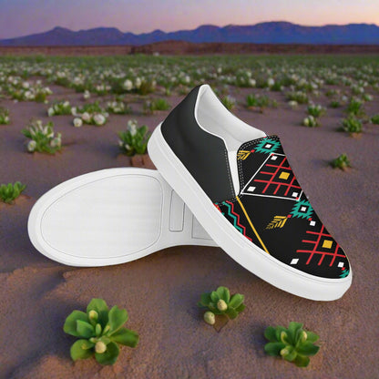 Women’s Southwest Print, Custom Slip-on Canvas Shoes, Native American Geometric Pattern, Hualipai, HalfTone
