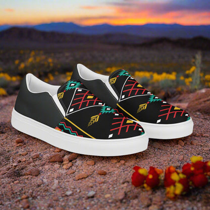 Women’s Southwest Print, Custom Slip-on Canvas Shoes, Native American Geometric Pattern, Hualipai, HalfTone