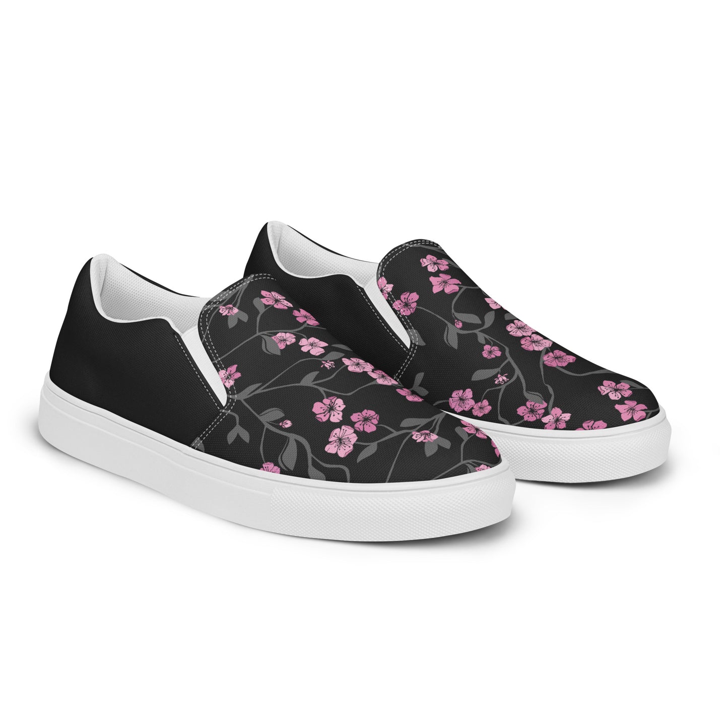 Eden Garden | Women’s Slip-on Canvas Shoes | Black Cherry Halftone