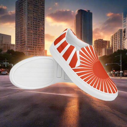 Women’s Custom, Slip-on Canvas Sneakers, Asian Print, Japanese Rising Sun