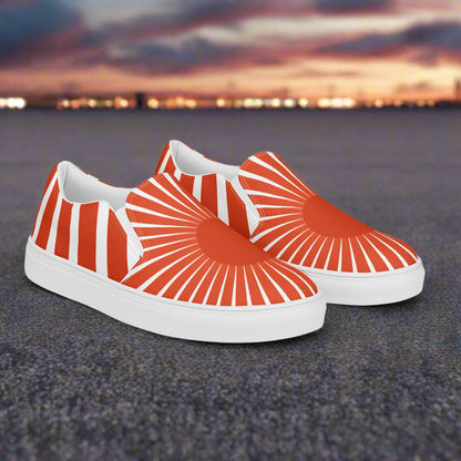 Women’s Custom, Slip-on Canvas Sneakers, Asian Print, Japanese Rising Sun