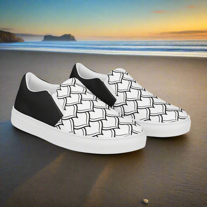 Women’s Custom, Slip-on Canvas Shoes, Far East Geometric Pattern, Ottomon Halftone