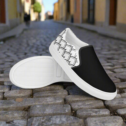 Women’s Custom, Slip-on Canvas Shoes, Far East Geometric Pattern, Ottomon Two-Tone